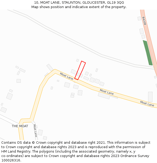 10, MOAT LANE, STAUNTON, GLOUCESTER, GL19 3QG: Location map and indicative extent of plot