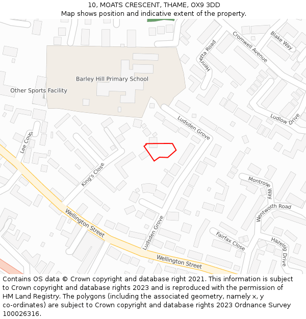 10, MOATS CRESCENT, THAME, OX9 3DD: Location map and indicative extent of plot