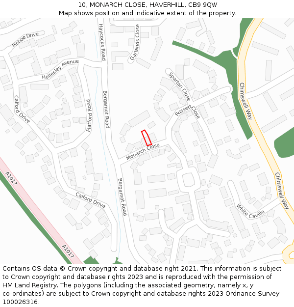 10, MONARCH CLOSE, HAVERHILL, CB9 9QW: Location map and indicative extent of plot