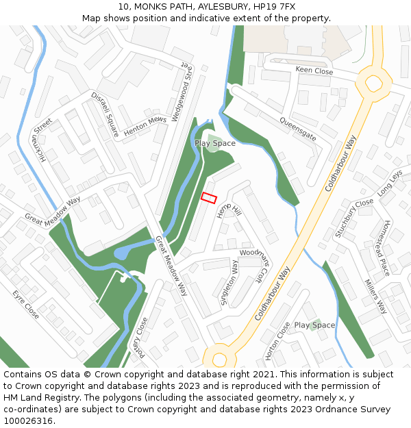 10, MONKS PATH, AYLESBURY, HP19 7FX: Location map and indicative extent of plot