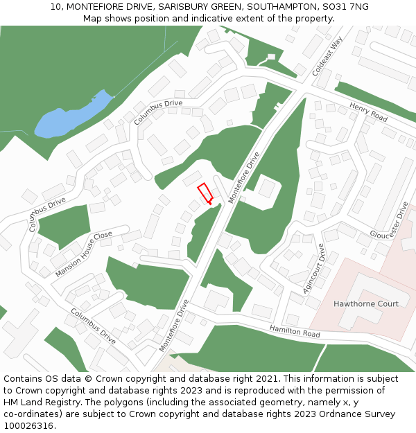 10, MONTEFIORE DRIVE, SARISBURY GREEN, SOUTHAMPTON, SO31 7NG: Location map and indicative extent of plot