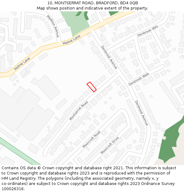10, MONTSERRAT ROAD, BRADFORD, BD4 0QB: Location map and indicative extent of plot