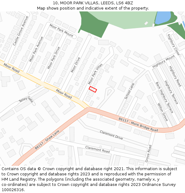 10, MOOR PARK VILLAS, LEEDS, LS6 4BZ: Location map and indicative extent of plot