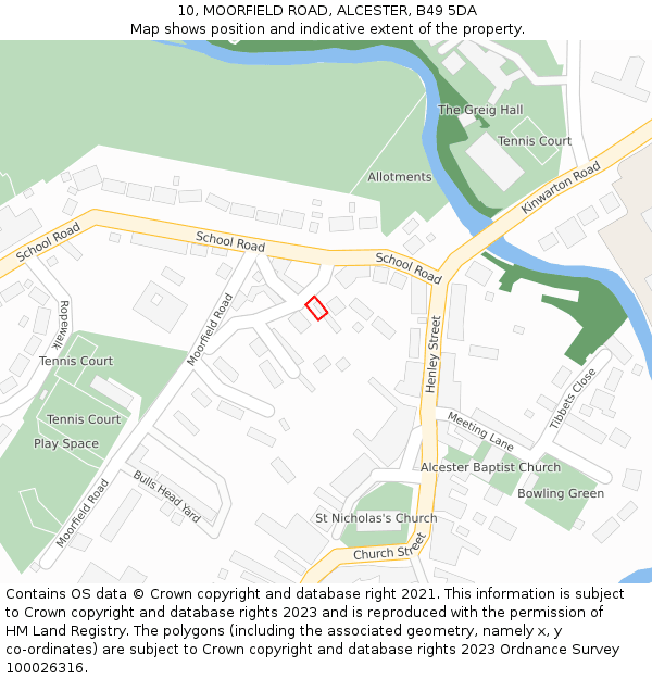 10, MOORFIELD ROAD, ALCESTER, B49 5DA: Location map and indicative extent of plot