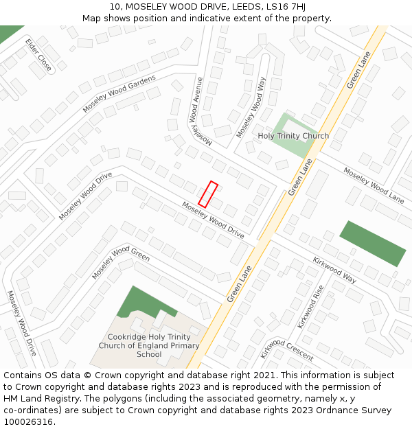 10, MOSELEY WOOD DRIVE, LEEDS, LS16 7HJ: Location map and indicative extent of plot