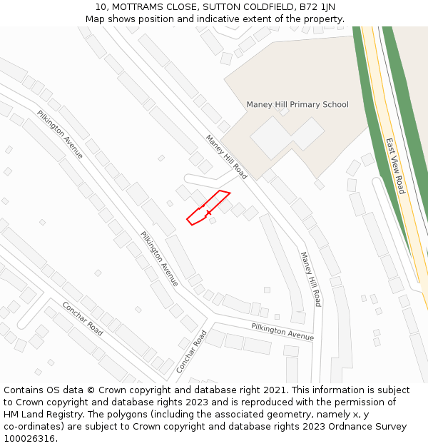 10, MOTTRAMS CLOSE, SUTTON COLDFIELD, B72 1JN: Location map and indicative extent of plot