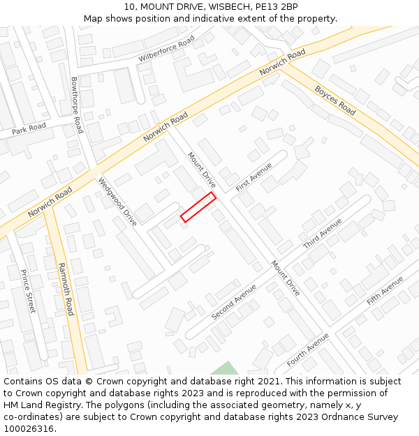 10, MOUNT DRIVE, WISBECH, PE13 2BP: Location map and indicative extent of plot