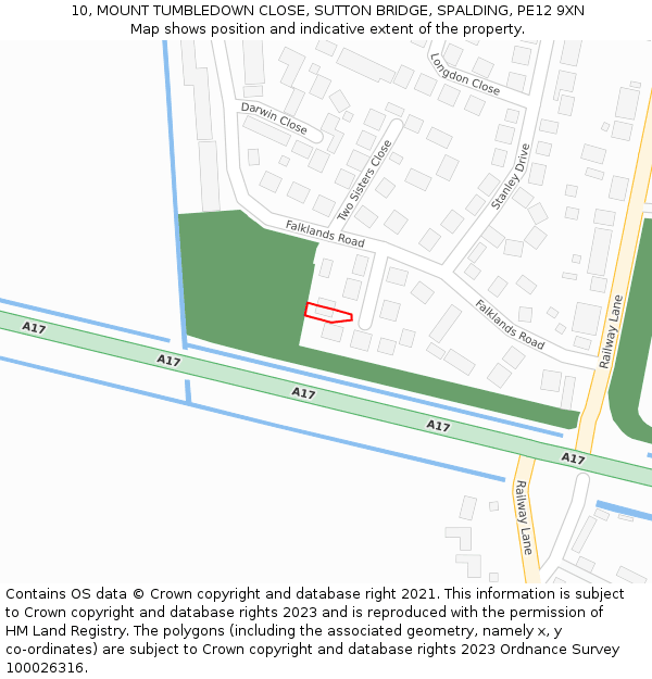 10, MOUNT TUMBLEDOWN CLOSE, SUTTON BRIDGE, SPALDING, PE12 9XN: Location map and indicative extent of plot