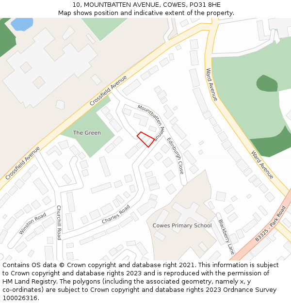 10, MOUNTBATTEN AVENUE, COWES, PO31 8HE: Location map and indicative extent of plot
