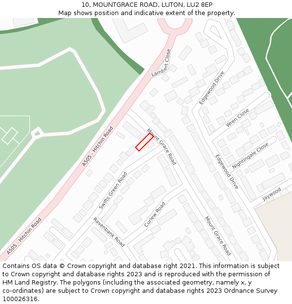 10, MOUNTGRACE ROAD, LUTON, LU2 8EP: Location map and indicative extent of plot