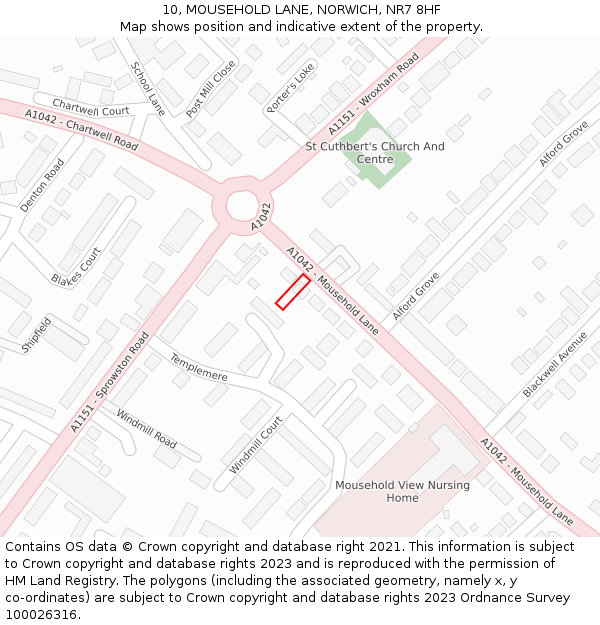 10, MOUSEHOLD LANE, NORWICH, NR7 8HF: Location map and indicative extent of plot