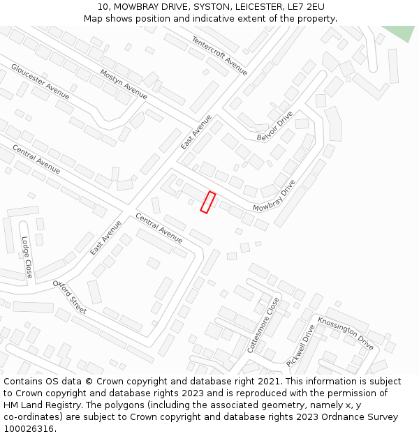 10, MOWBRAY DRIVE, SYSTON, LEICESTER, LE7 2EU: Location map and indicative extent of plot