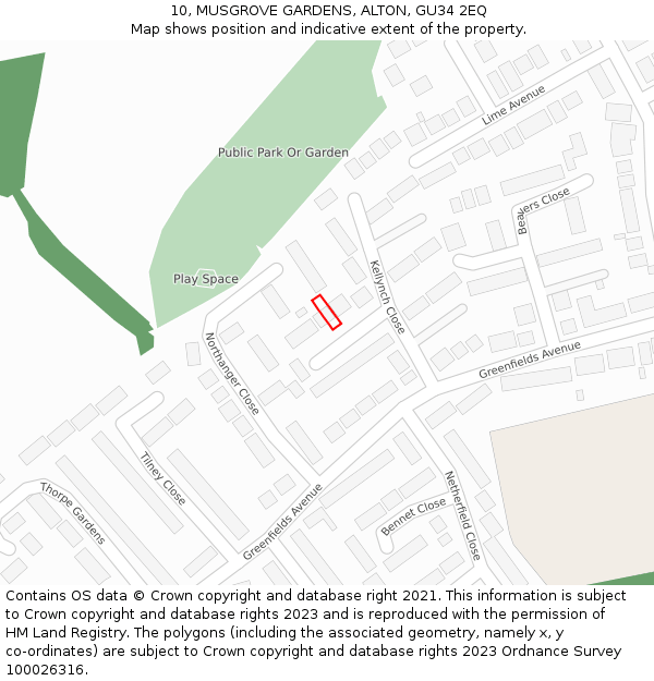10, MUSGROVE GARDENS, ALTON, GU34 2EQ: Location map and indicative extent of plot