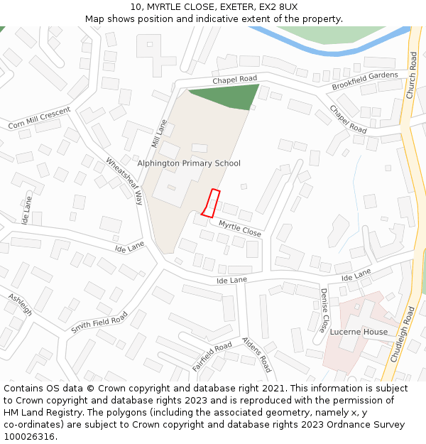 10, MYRTLE CLOSE, EXETER, EX2 8UX: Location map and indicative extent of plot
