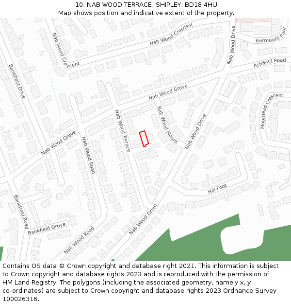 10, NAB WOOD TERRACE, SHIPLEY, BD18 4HU: Location map and indicative extent of plot