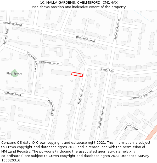 10, NALLA GARDENS, CHELMSFORD, CM1 4AX: Location map and indicative extent of plot