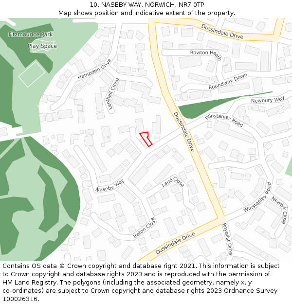 10, NASEBY WAY, NORWICH, NR7 0TP: Location map and indicative extent of plot