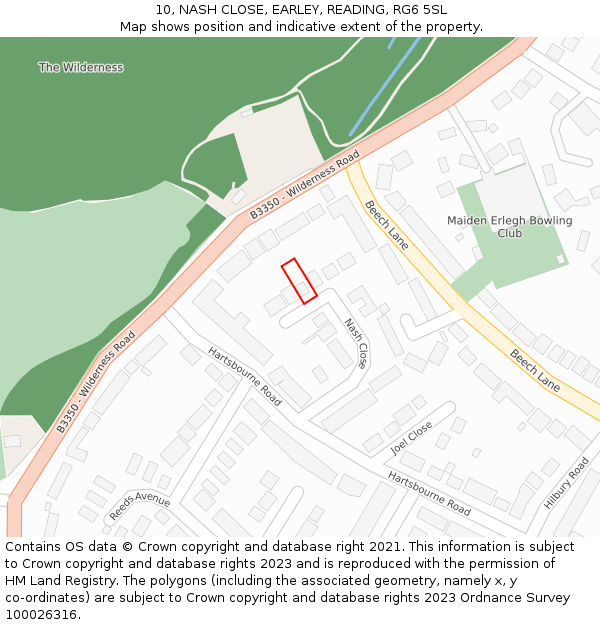 10, NASH CLOSE, EARLEY, READING, RG6 5SL: Location map and indicative extent of plot