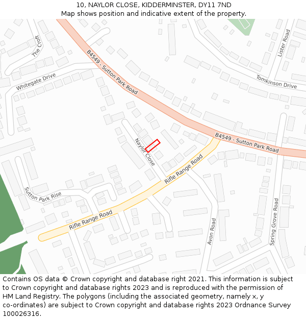 10, NAYLOR CLOSE, KIDDERMINSTER, DY11 7ND: Location map and indicative extent of plot