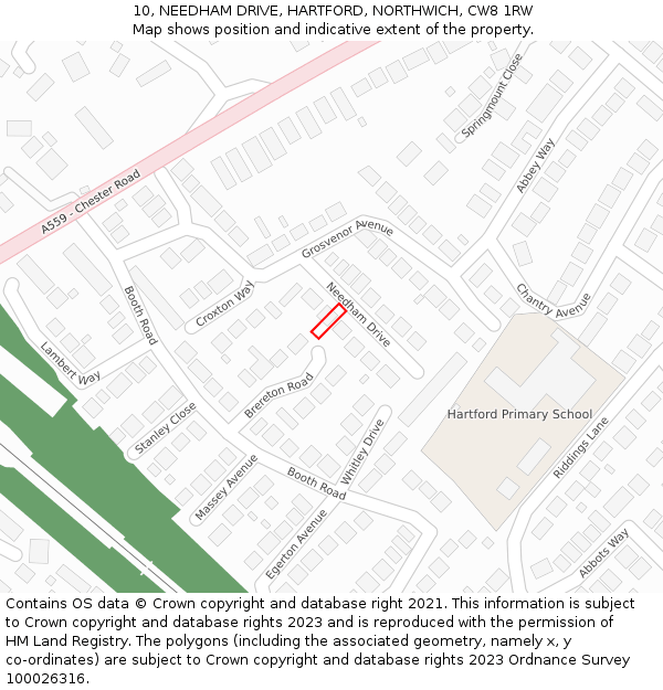 10, NEEDHAM DRIVE, HARTFORD, NORTHWICH, CW8 1RW: Location map and indicative extent of plot