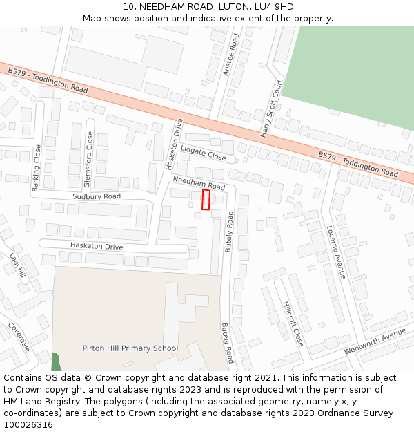 10, NEEDHAM ROAD, LUTON, LU4 9HD: Location map and indicative extent of plot