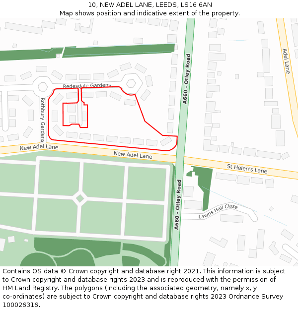 10, NEW ADEL LANE, LEEDS, LS16 6AN: Location map and indicative extent of plot