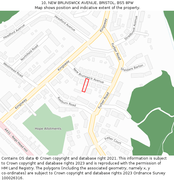 10, NEW BRUNSWICK AVENUE, BRISTOL, BS5 8PW: Location map and indicative extent of plot
