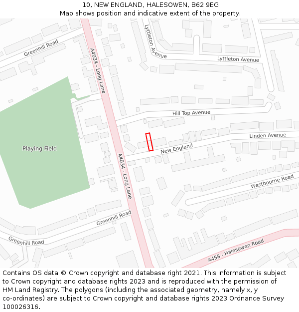 10, NEW ENGLAND, HALESOWEN, B62 9EG: Location map and indicative extent of plot