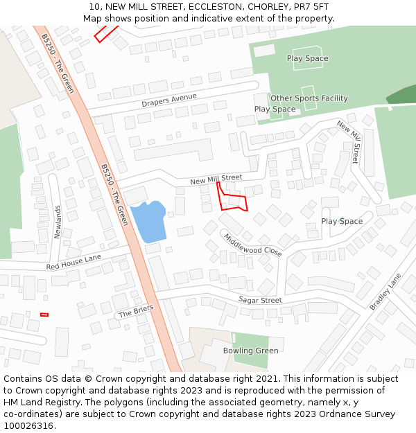 10, NEW MILL STREET, ECCLESTON, CHORLEY, PR7 5FT: Location map and indicative extent of plot