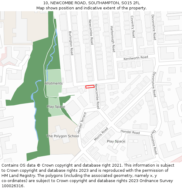 10, NEWCOMBE ROAD, SOUTHAMPTON, SO15 2FL: Location map and indicative extent of plot