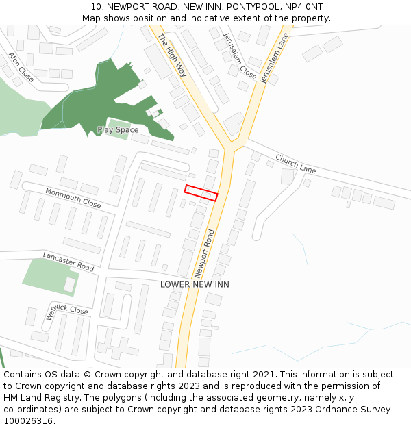 10, NEWPORT ROAD, NEW INN, PONTYPOOL, NP4 0NT: Location map and indicative extent of plot