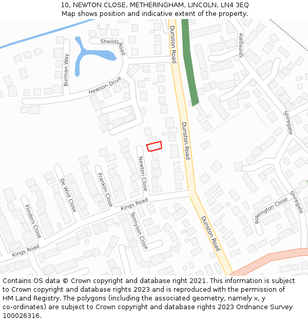 10, NEWTON CLOSE, METHERINGHAM, LINCOLN, LN4 3EQ: Location map and indicative extent of plot