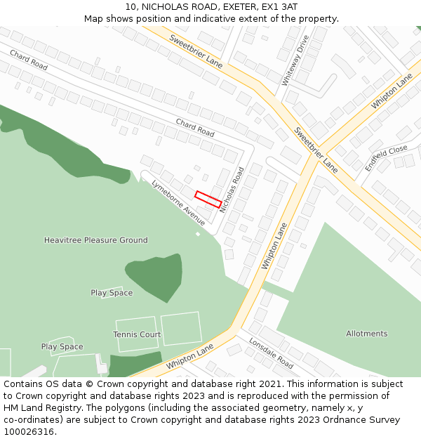 10, NICHOLAS ROAD, EXETER, EX1 3AT: Location map and indicative extent of plot