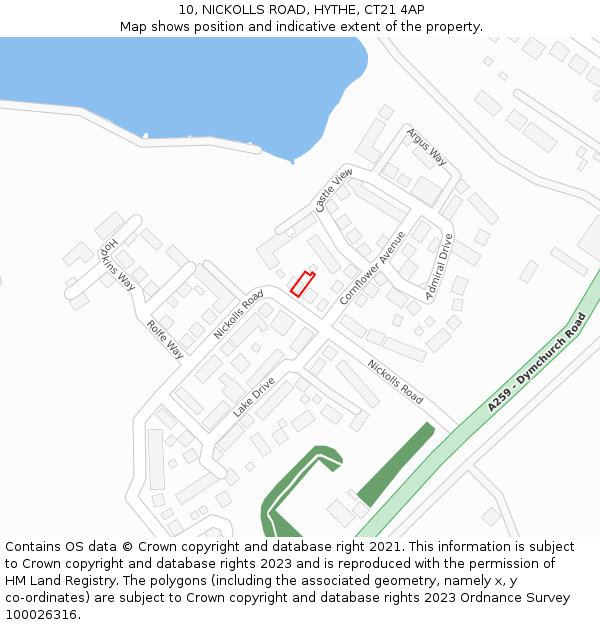 10, NICKOLLS ROAD, HYTHE, CT21 4AP: Location map and indicative extent of plot