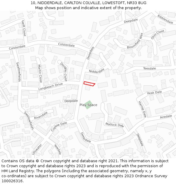 10, NIDDERDALE, CARLTON COLVILLE, LOWESTOFT, NR33 8UG: Location map and indicative extent of plot
