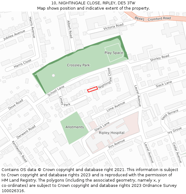 10, NIGHTINGALE CLOSE, RIPLEY, DE5 3TW: Location map and indicative extent of plot