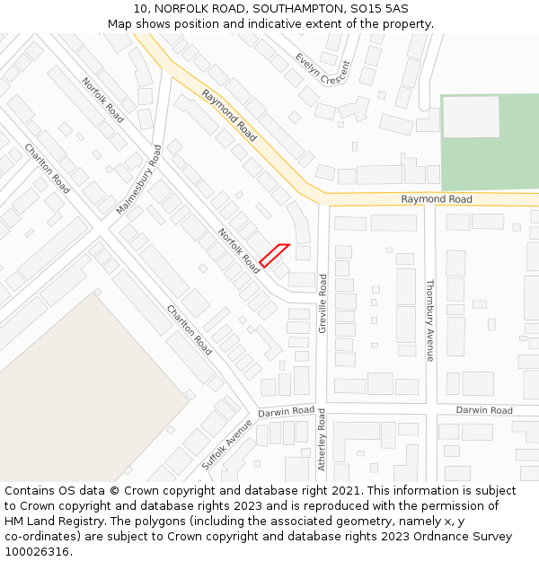 10, NORFOLK ROAD, SOUTHAMPTON, SO15 5AS: Location map and indicative extent of plot