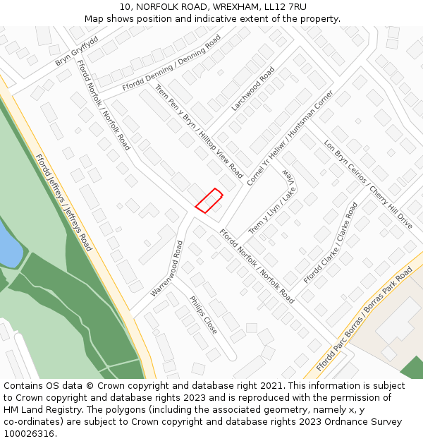 10, NORFOLK ROAD, WREXHAM, LL12 7RU: Location map and indicative extent of plot