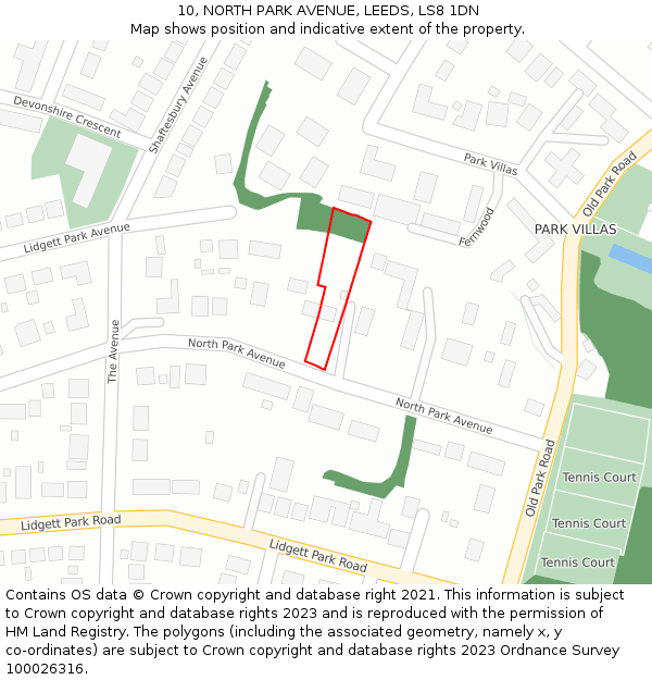 10, NORTH PARK AVENUE, LEEDS, LS8 1DN: Location map and indicative extent of plot
