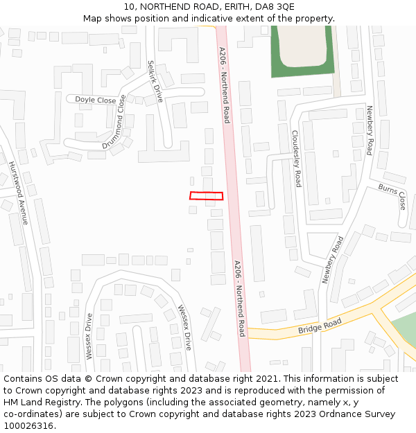 10, NORTHEND ROAD, ERITH, DA8 3QE: Location map and indicative extent of plot