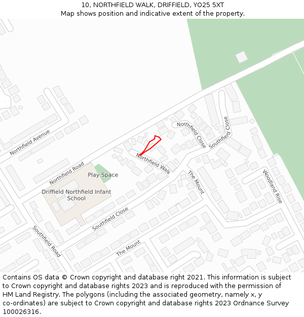 10, NORTHFIELD WALK, DRIFFIELD, YO25 5XT: Location map and indicative extent of plot