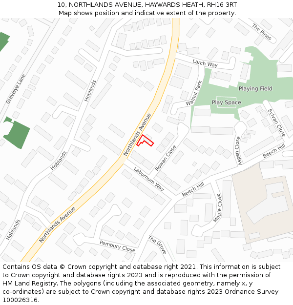 10, NORTHLANDS AVENUE, HAYWARDS HEATH, RH16 3RT: Location map and indicative extent of plot