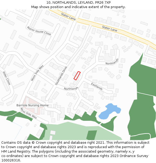 10, NORTHLANDS, LEYLAND, PR26 7XP: Location map and indicative extent of plot