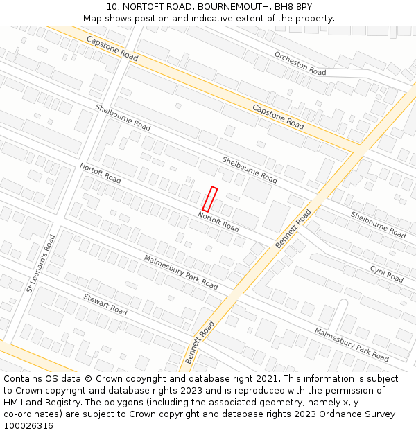 10, NORTOFT ROAD, BOURNEMOUTH, BH8 8PY: Location map and indicative extent of plot