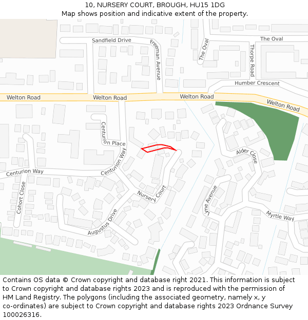 10, NURSERY COURT, BROUGH, HU15 1DG: Location map and indicative extent of plot