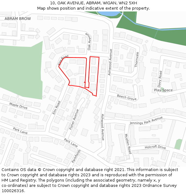 10, OAK AVENUE, ABRAM, WIGAN, WN2 5XH: Location map and indicative extent of plot