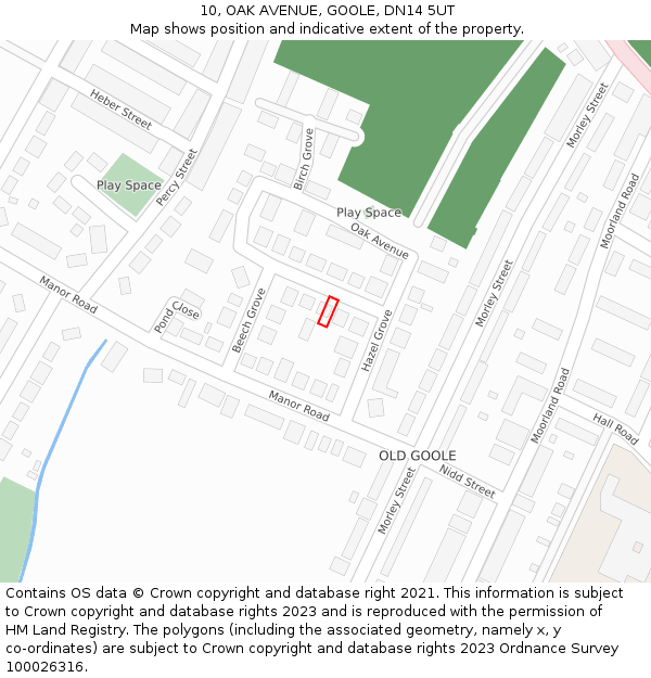 10, OAK AVENUE, GOOLE, DN14 5UT: Location map and indicative extent of plot