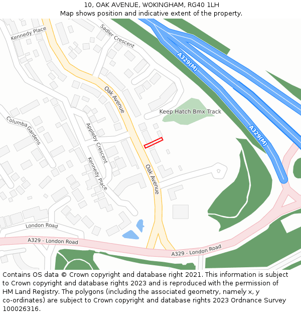 10, OAK AVENUE, WOKINGHAM, RG40 1LH: Location map and indicative extent of plot