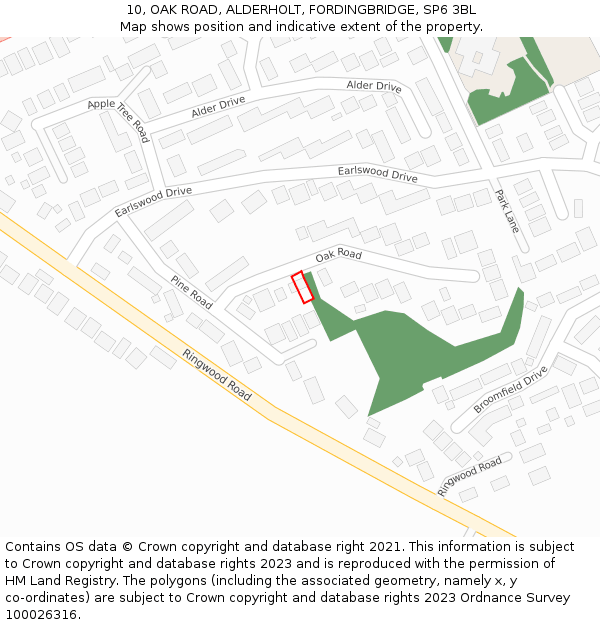 10, OAK ROAD, ALDERHOLT, FORDINGBRIDGE, SP6 3BL: Location map and indicative extent of plot