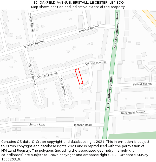 10, OAKFIELD AVENUE, BIRSTALL, LEICESTER, LE4 3DQ: Location map and indicative extent of plot